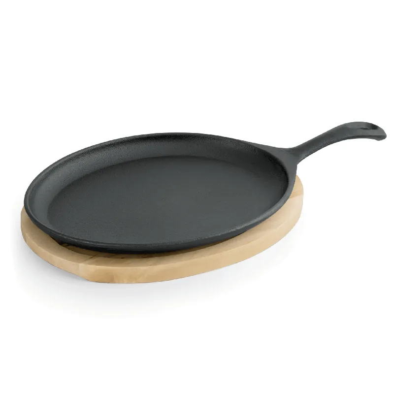 Laatste Versie Serveerpan IRON DINING, met houten onderzetter, 25 x 18,5 x 2 cm, gietijzer, hout