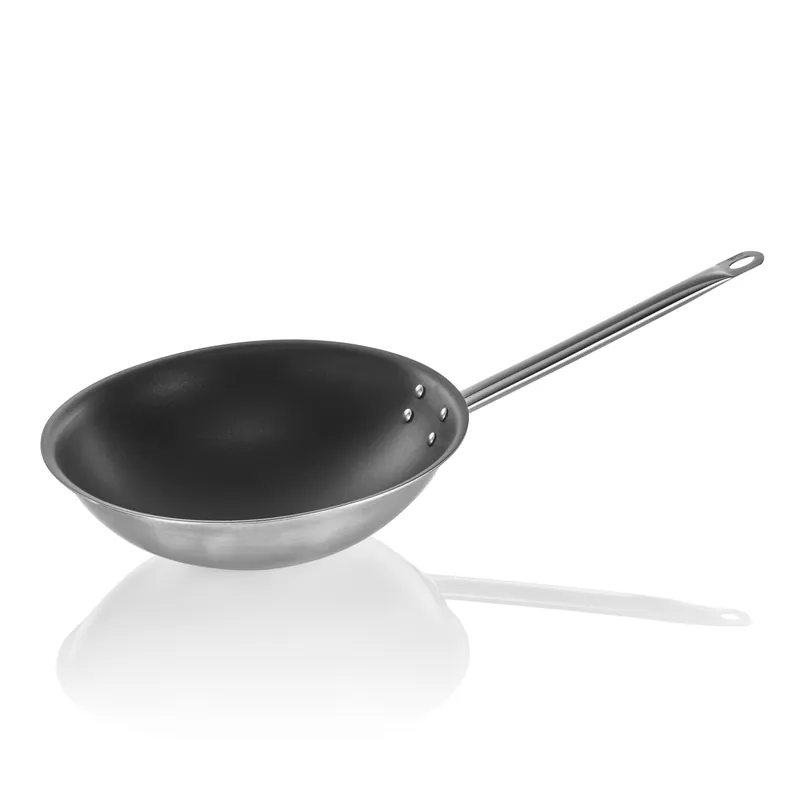 Betrouwbaar Wok met antiaanbaklaag en ronde bodem, Ø 38 cm, chroomnikkelstaal 18/10