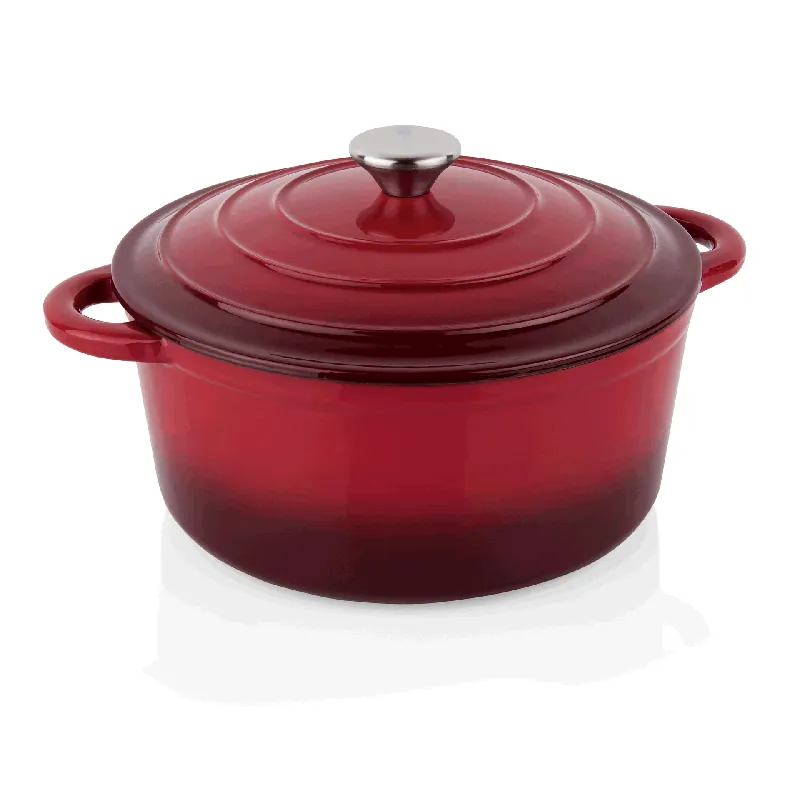 Hoge Kwaliteit Pot, Ø 26 cm, hoogte 12 cm, rood, gietijzer, roestvrij staal, geëmailleerd