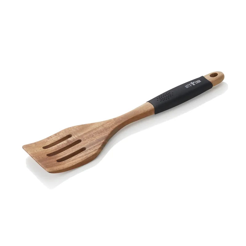 Spatel Laten we koken, 30,5 cm, met gleuven, acaciahout, silicone Speciale Aanbieding