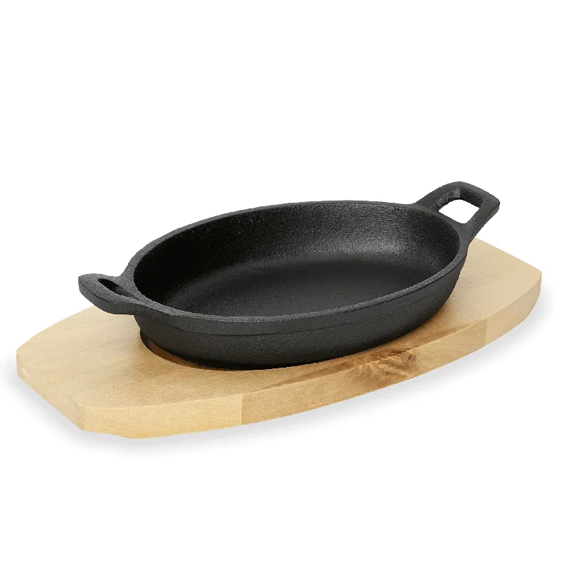 serveerpan IRON DINING, met houten onderzetter, 21,5 x 15,5 x 4,5 cm, gietijzer, hout Koopje