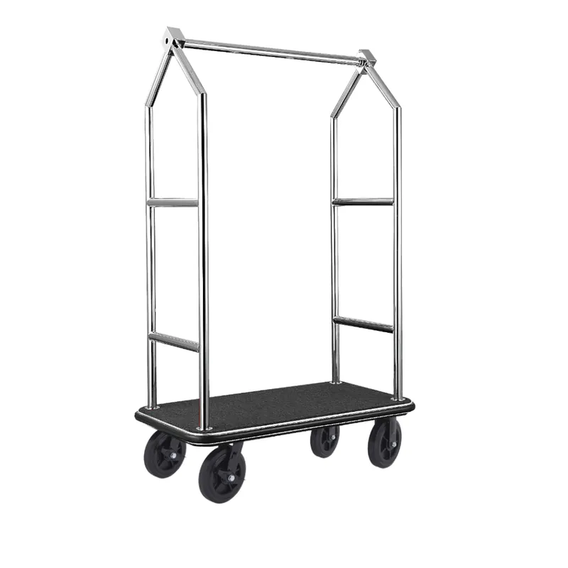 Gratis Retour Bagagewagen VOYAGER, 112 x 65 x 190 cm, geborsteld, zwart tapijt, roestvrij staal 18/8