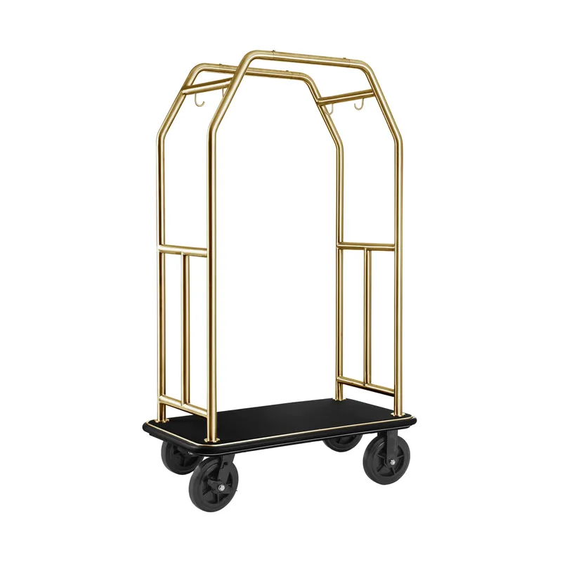 Bagagewagen TRAVELLER, 112 x 60 x 185 cm, goud, zwart tapijt, chroomnikkelstaal 18/8 Hoge Kwaliteit