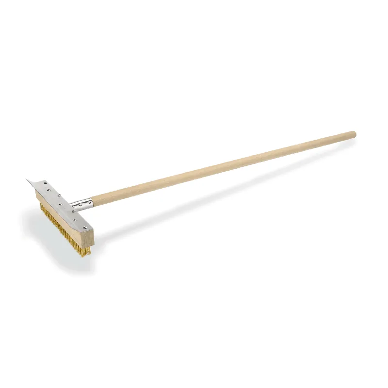 reinigingsborstel met schraper, 105 cm, met messingborstels van 3 cm, hout, messing Lage Prijs