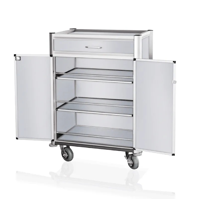 Uitverkoop Minibar-servicekar, 85 x 60 x 135 cm, wit, lichte randen, aluminium, MDF