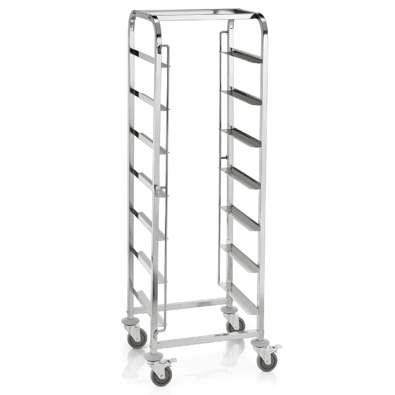 Speciale Aanbieding Transportwagen voor vaatwassers, met 7 rails, 56 x 56 x 171 cm, roestvrij staal
