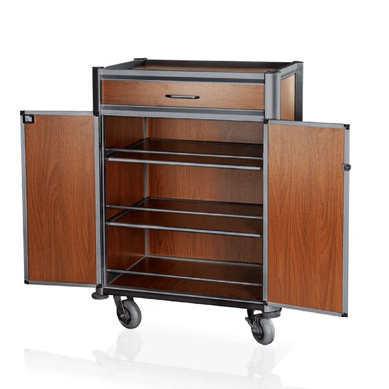 Finale Uitverkoop Minibar servicetrolley, 85 x 60 x 135 cm, houtoptiek, donkere randen, aluminium, MDF