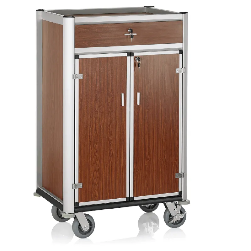 Minibar-servicetrolley, 85 x 60 x 135 cm, lichte randen, houtoptiek, aluminium, MDF Dagaanbieding