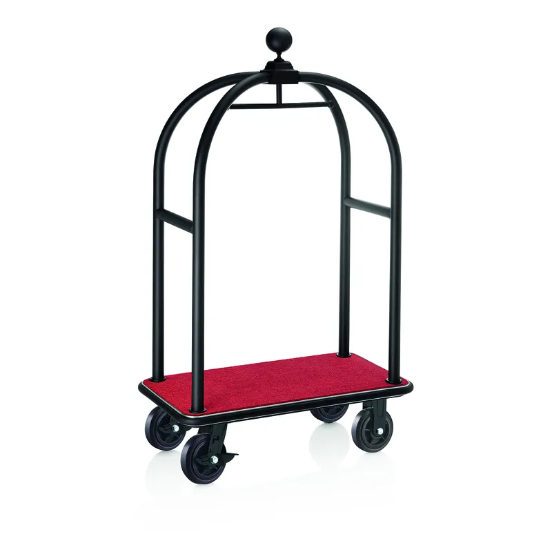 Bagagewagen DRIFT, 112 x 60 x 190 cm, zwart, rode tapijt, chroom-nikkelstaal 18/8 Op = Op
