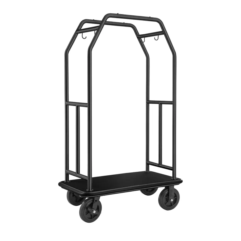Bagagewagen TRAVELLER, 112 x 60 x 185 cm, zwart, met poedercoating, zwart tapijt, roestvrij staal 18/8 Nieuw