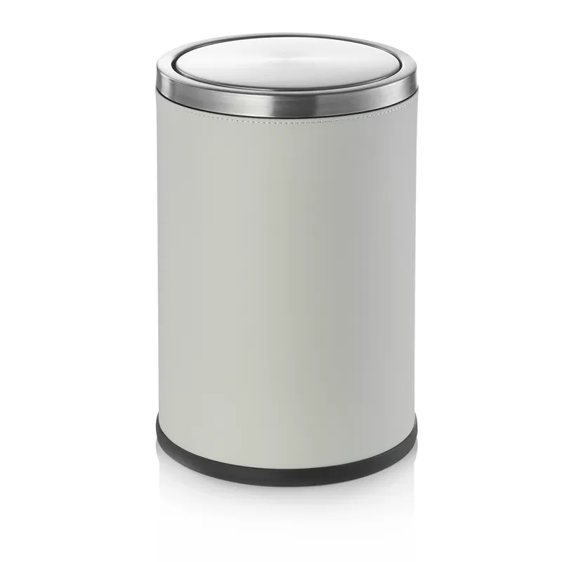 Prullenbak, 9 liter, Ø 20 cm, beige, roestvrij staal, kunstleer Uitverkoop