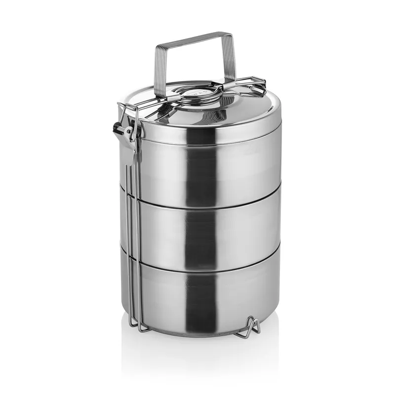 Thermo-etagentransportcontainer met 3 inzetbakjes van elk 0,9 liter, roestvrij staal Op = Op