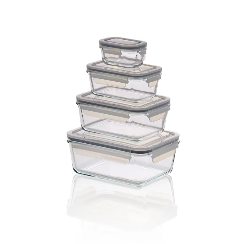 Vershoudbakset met polypropyleen-deksel, 4-delig, borosilicaatglas Hete Deal