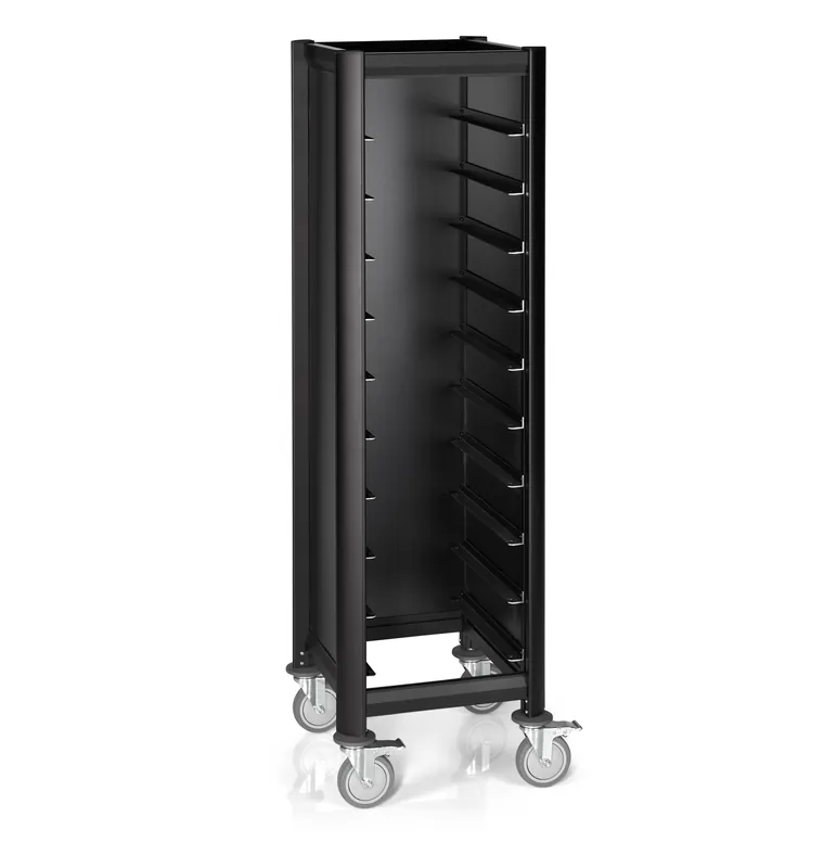 Speciale Aanbieding Dienbladwagen SINGLE MENSA BLACK, voor 10 dienbladen, zwart, 51,5 x 47,5 x 165 cm, MDF houtlook/aluminium