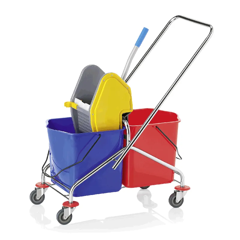 Dubbele emmerwagen, 2 x 17 liter, 67 x 41 x 88,5 cm, rood/blauw, kunststof Betrouwbaar