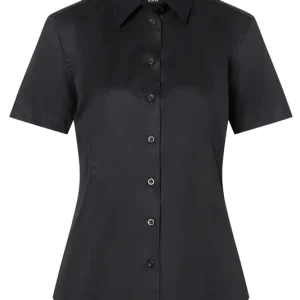 Blouse Met Korte Mouwen Voor Dames, Gemaakt Van Stretchstof Met Een Slanke Pasvorm - Zwart - Xs Korting