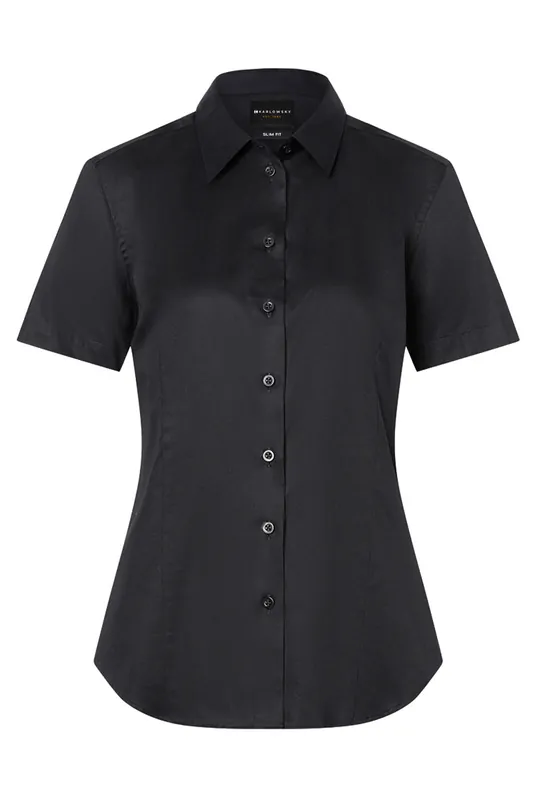 Blouse Met Korte Mouwen Voor Dames, Gemaakt Van Stretchstof Met Een Slanke Pasvorm - Zwart - Xs Korting