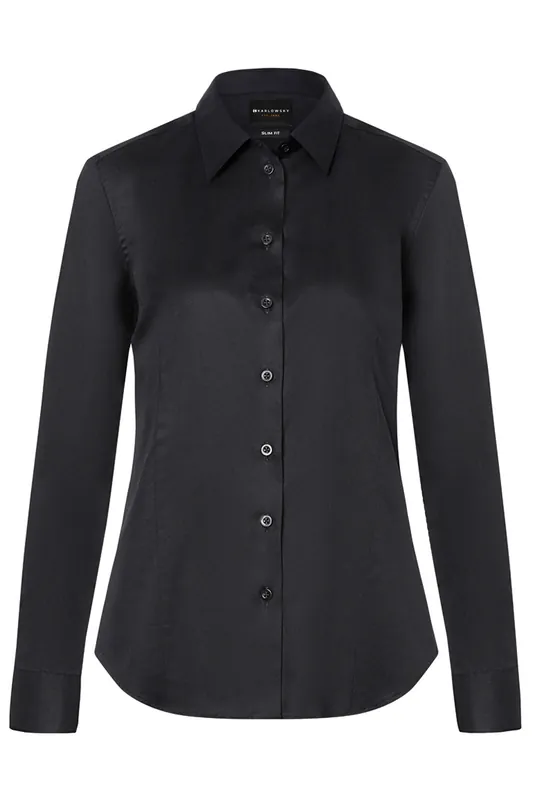 Damesblouse Met Lange Mouwen, Gemaakt Van Stretchstof Met Een Moderne Pasvorm - Zwart - M Weekendaanbieding