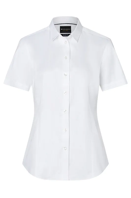Blouse Met Korte Mouwen Voor Dames, Gemaakt Van Stretchstof Met Een Slanke Pasvorm - Wit - M Snelle Levering