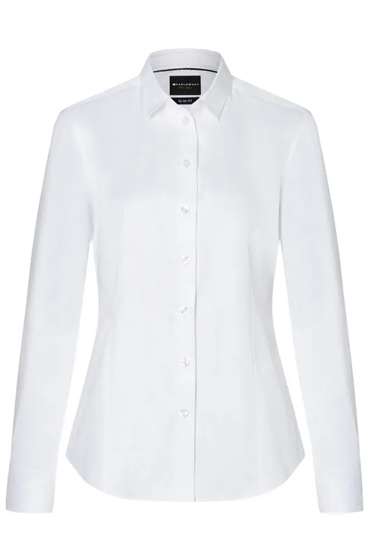 Lage Kosten Blouse Met Lange Mouwen Voor Dames, Gemaakt Van Active-Stretch Materiaal, Slim Fit - Wit - L