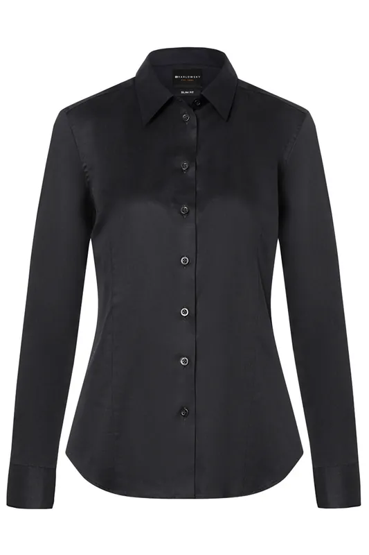 Blouse Met Lange Mouwen Voor Dames, Gemaakt Van Active-Stretch Materiaal, Slim Fit - Zwart - XL Direct Beschikbaar