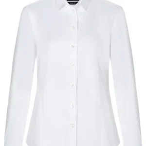 Damesblouse Met Lange Mouwen, Gemaakt Van Stretchstof Met Een Moderne Pasvorm - Wit - 2XL Uitverkoop