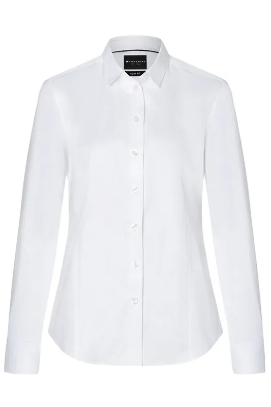 Damesblouse Met Lange Mouwen, Gemaakt Van Stretchstof Met Een Moderne Pasvorm - Wit - 2XL Uitverkoop