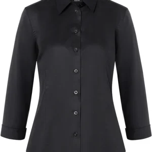 Damesblouse Van Active-Stretch Met 3/4 Mouwen In Slim-Fit Model - Zwart - L Populair