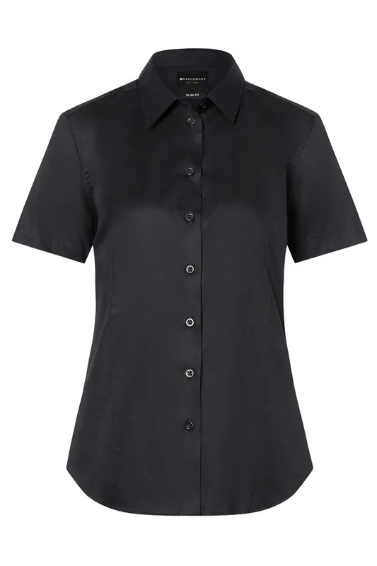Blouse Met Korte Mouwen Voor Dames, Gemaakt Van Active-Stretch In Een Moderne Pasvorm - Zwart - 3XL Dagaanbieding