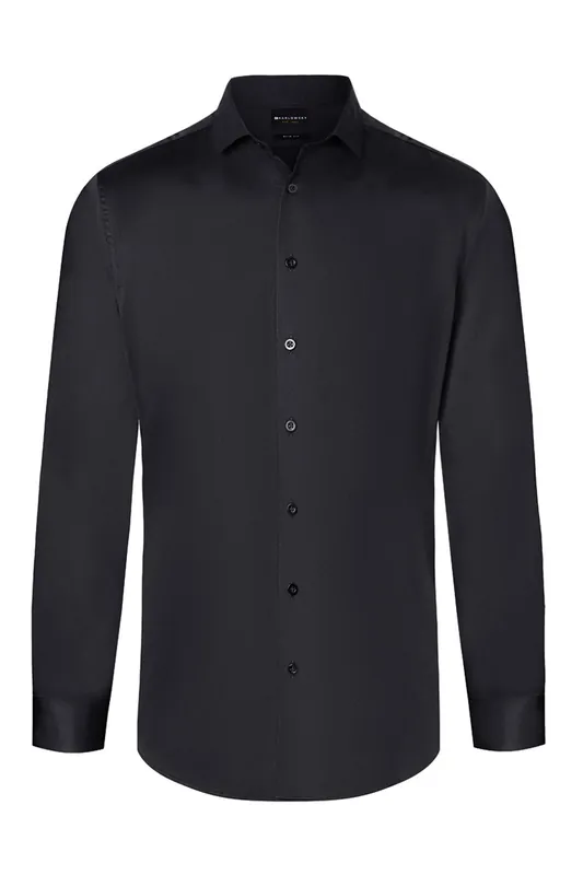 Korting Herenoverhemd Met Lange Mouwen, Active-Stretch Met Moderne Pasvorm - Zwart - 3XL