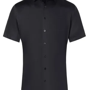 Herenoverhemd Met Korte Mouwen, Active-Stretch, Slim Fit - Zwart - S Dagaanbieding
