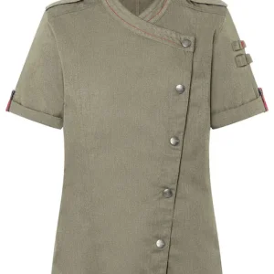 Weekendaanbieding Koksbuis Met Korte Mouwen Voor Dames, Denimstijl, Rock Chef-Stage2 - Vintage Mosgroen - 34